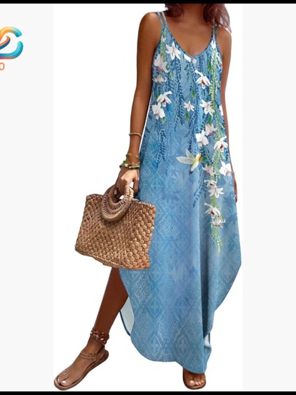 Maxi Sundress with Pockets Sleeveless V Neck Casual Summer Beach Dress